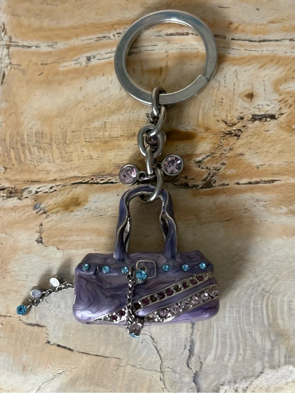 Purple Jeweled Handbag Keychain